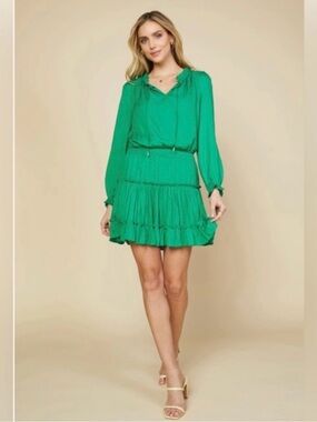 Skies Are Blue Aubrey Ruffled Mini Green Dress S Cottagecore Boho Resortwear